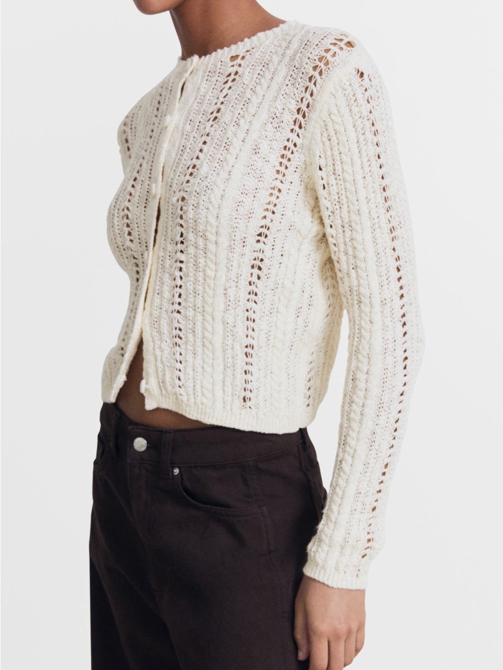 Mango Openwork Crewneck Cardigan Size Medium